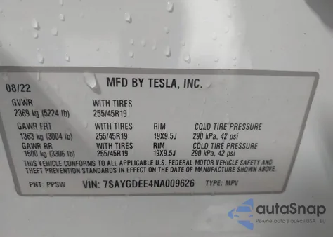 2022 Tesla Model Y Long Range Dual Motor All-Wheel Drive from USA, damaged, VIN 7SAYGDEE4NA009626